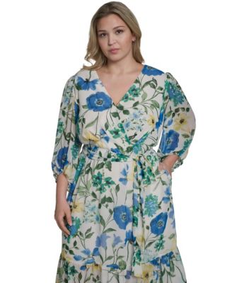 Plus Size Balloon-Sleeve Tiered Midi Dress