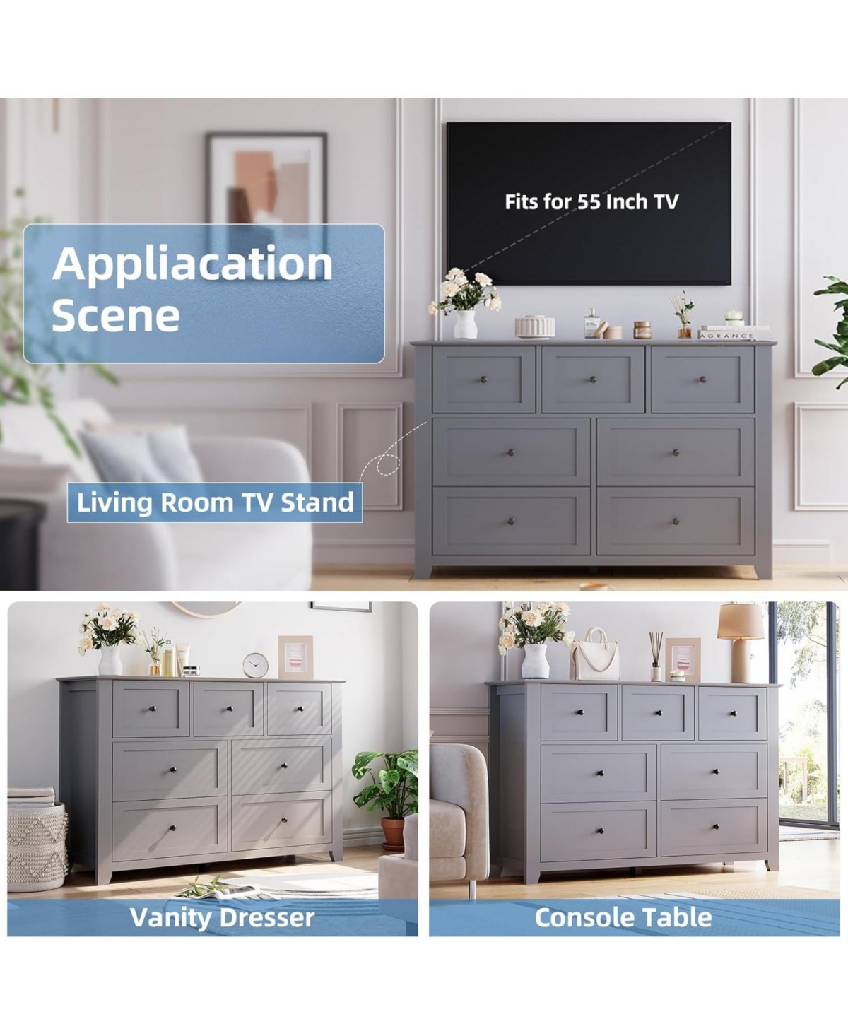 gaomon 7 Drawer Dresser, Modern Wood Chest with Gold Handles and Large Storage for Bedroom or Hallway