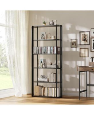 6-Tier Wooden Bookshelf, 71" Industrial Tall Bookcase with Metal Frame for Living Room & Office