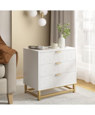 3 Drawer Dresser with Metal Legs, Wood Storage Chest Organizer for Bedroom, Living Room, Hallway, White