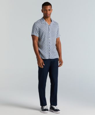 Men's Dobby Short-Sleeve Print Camp Collar Shirt