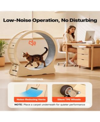 48 in Wooden Cat Running Wheel with Carpeted Runway in Natural Wood