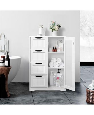 Wooden Bathroom Cabinet 32.5-Inch Height with 4 Drawers and Cupboard
