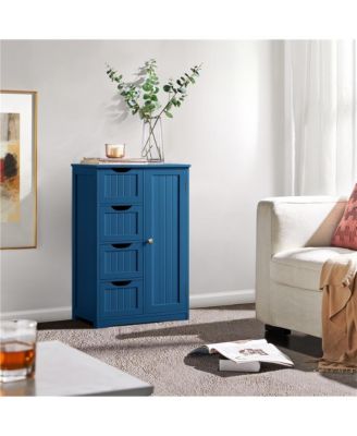 Wooden Bathroom Cabinet 32.5-Inch Height with 4 Drawers and Cupboard