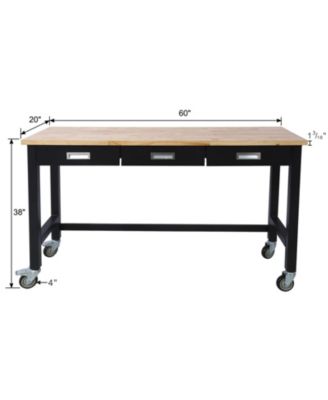 “60&iquest; Workbench with drawer, bamboo top & wheels for garage or office”