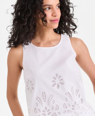 Women's Cotton Eyelet Lace Sleeveless Top