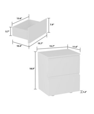 2-Drawer White Nightstand, End Table, Bedroom Bedside Dresser Chest