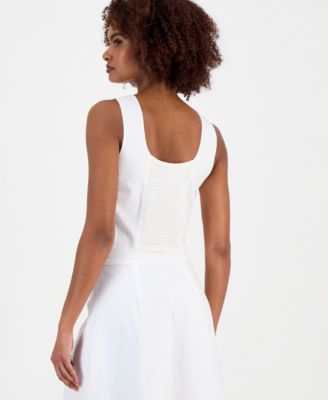 Women's Cropped Floral Lace Cotton Tank Top