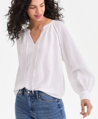 Women's Long Sleeve Linen-Blend Blouse