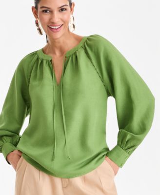 Women's Long Sleeve Linen-Blend Blouse