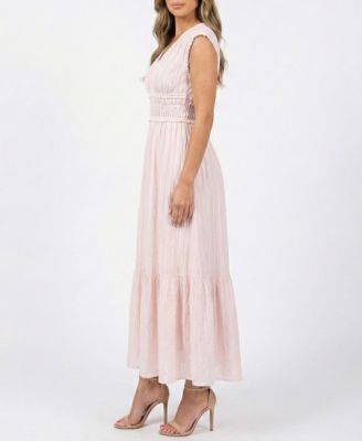 Women's Lace Trim Smocked Waist V-Neck Dress