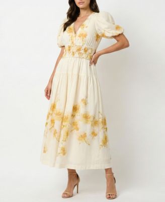 Women's Watercolor Floral Smocked A-Line Dress