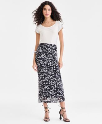Women's Printed Mesh Midi Skirt