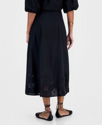 Women's Floral Lace-Trim Midi Skirt