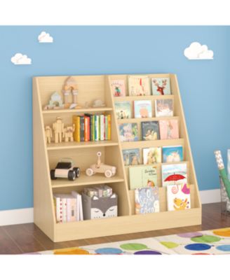  Kids Bookshelf & Toy Storage Organizer - 4 Tier Wooden Bookcase (Natural