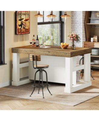 Bar Table, 55-Inch Counter Height Pub Table with Storage Shelves, High Top Kitchen Dining Table, Rectangle Wood Home Bar Unit