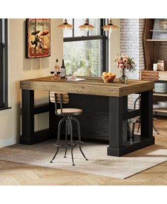 Bar Table, 55-Inch Counter Height Pub Table with Storage Shelves, High Top Kitchen Dining Table, Rectangle Wood Home Bar Unit