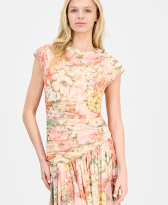 Women's Asymmetrical-Waist Cowl-Neck Dress