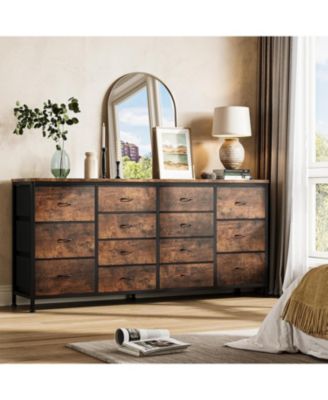 “14-Drawer Dresser & 63″ Wide TV Stand for Bedroom Storage, Brown Finish”