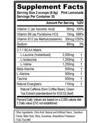 BCAAs Amino Acids Powder | Rehydrating BCAA Powder Post Workout Recovery Drink with Natural Caffeine | Pink Lemonade | 9.4oz