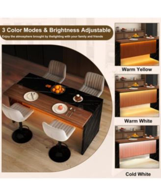  White Marble Look Kitchen Island with LED Lighting