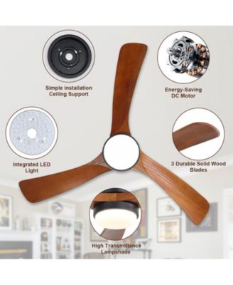 42-inch Minimalist Black 3-Blade Flush Mount Ceiling Fan with Light Remote Control and Timing Function