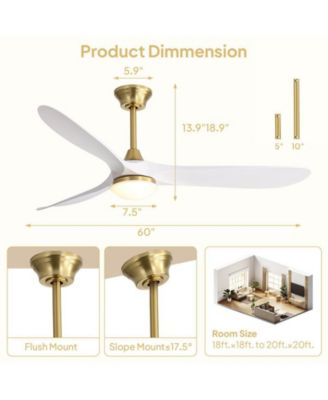 60-inch Modern Gold 3-blade Ceiling Fan Light With Remote Control Supports Mobile Phone Connection And Voice Function