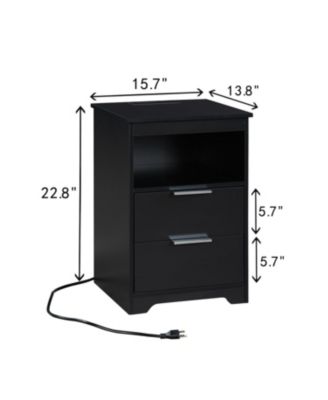 Nightstand with Charging Station & 2 Drawers, Black