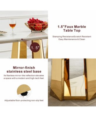“70″ Faux Marble Dining Table for 6 with Gold Mirrored Base”