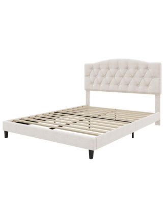  &acirc;€œQueen Upholstered Platform Bed with Curved Tufted Headboard, Beige&acirc;€