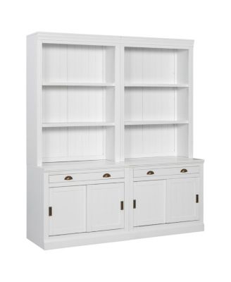 LED Lighting Bookshelf Suite with Sliding Doors & Drawers, White