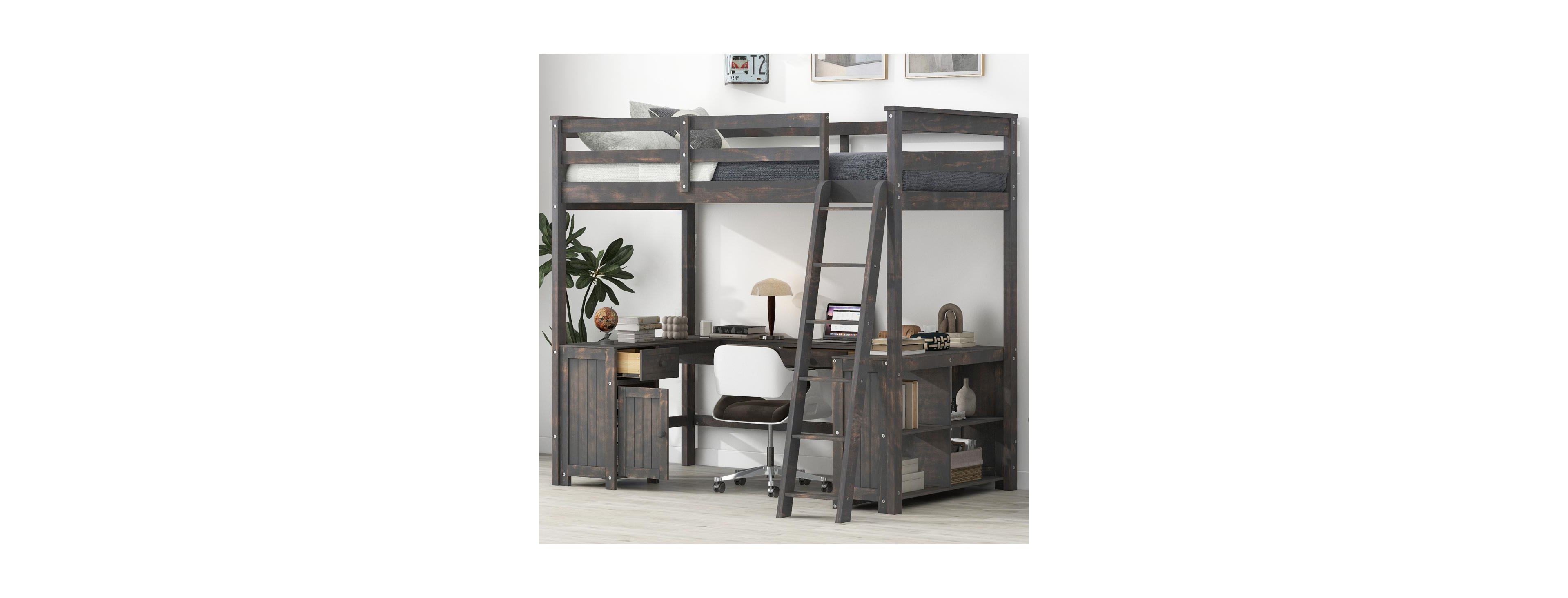 Streamdale Furniture Full Size Loft Bed with U-shaped Desk, Drawers & Storage