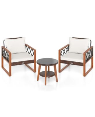 3 Piece Patio Seating Set with Soft Cushions and Glass Top Table