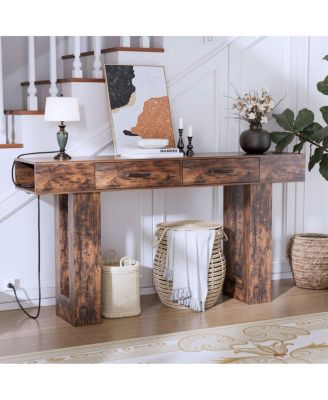 Streamdale Natural Vintage Brown 63-Inch Console Table for Entryway, Hallway, Living Room