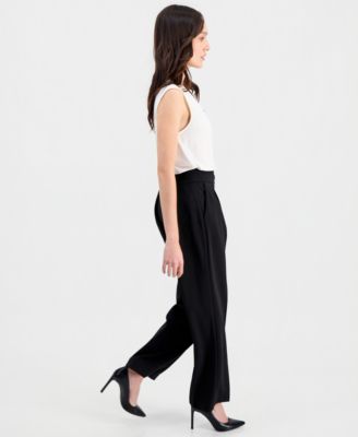 Petite Pleated Faux-Fly Pull-On Pants