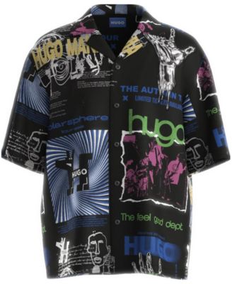 Men's Eligino Relaxed-Fit Shark Print Short-Sleeve Shirt