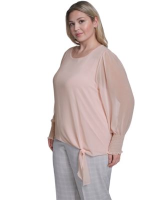 Plus Size Mixed Media Long-Sleeve Top