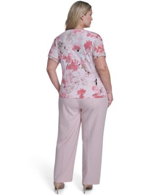 Plus Size Printed V-Neck Short-Sleeve Top