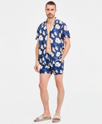 BOSS by Men's Tropical Print 5" Swim Shorts & Tropical Printed Button-Down Swim Shirt