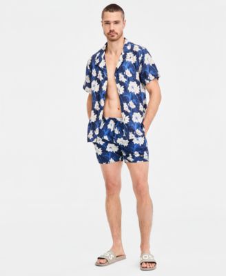 Men's Tropical Printed Button-Down Swim Shirt