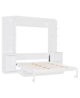  Queen Murphy Bed with Desk, Storage, Cabinets, Hidden Wall Bed, Lights