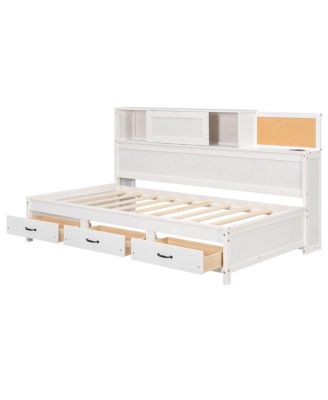 Twin Size Wooden Daybed with 3 Storage Drawers & USB Ports, White