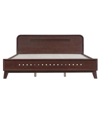 Dark Walnut Queen Bed Frame with Solid Pine Wood Construction