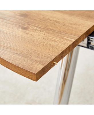  Retractable Wood Grain MDF Tabletop with Silver Metal Legs