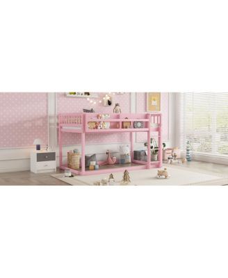 Low Twin Over Twin Bunk Bed with Ladder, Solid Wood