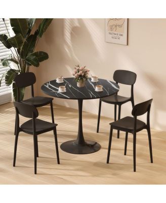  Black Marble Round Dining/Kitchen Table with Steel Base (24 Inch