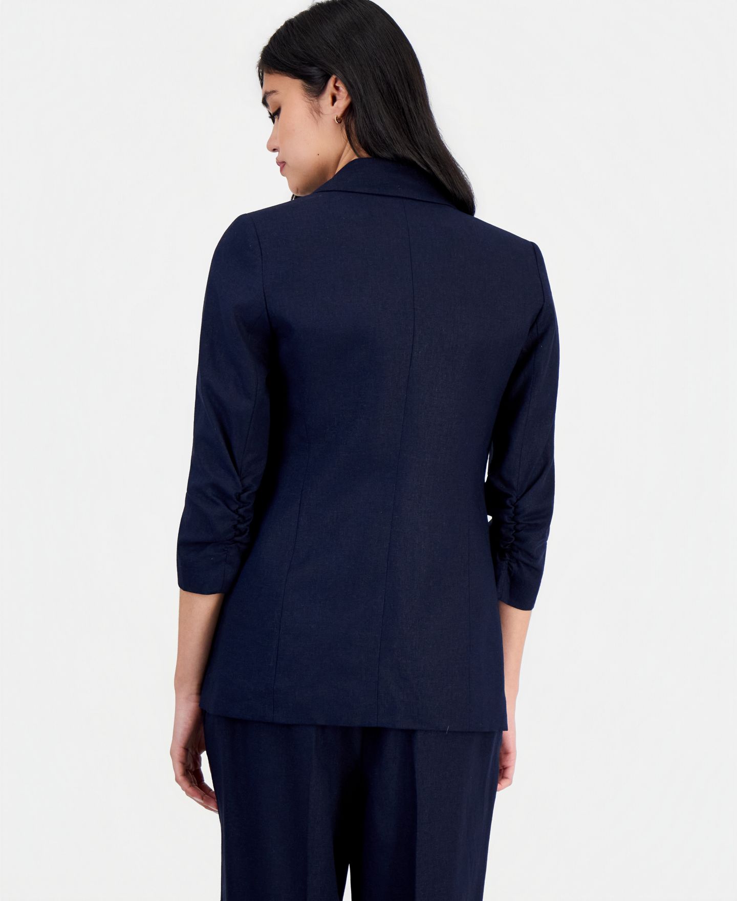 Женский пиджак Bar III Linen-Blend Scrunch-Sleeve Blazer, цвет: Тёмно-синий — фото 3