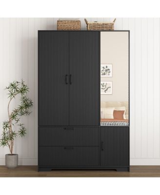 Streamdale 4-Door Wardrobe with Mirror, LED, 2 Drawers, Black