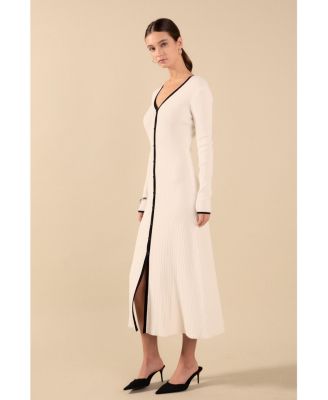 Women's Knit V Neck Long Sleeve Midi Dress