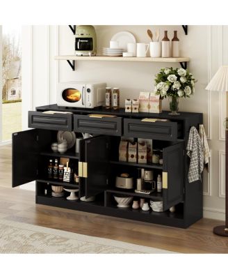 Farmhouse Sideboard with 3 Drawers, 4 Doors, 59.1" Storage Buffet